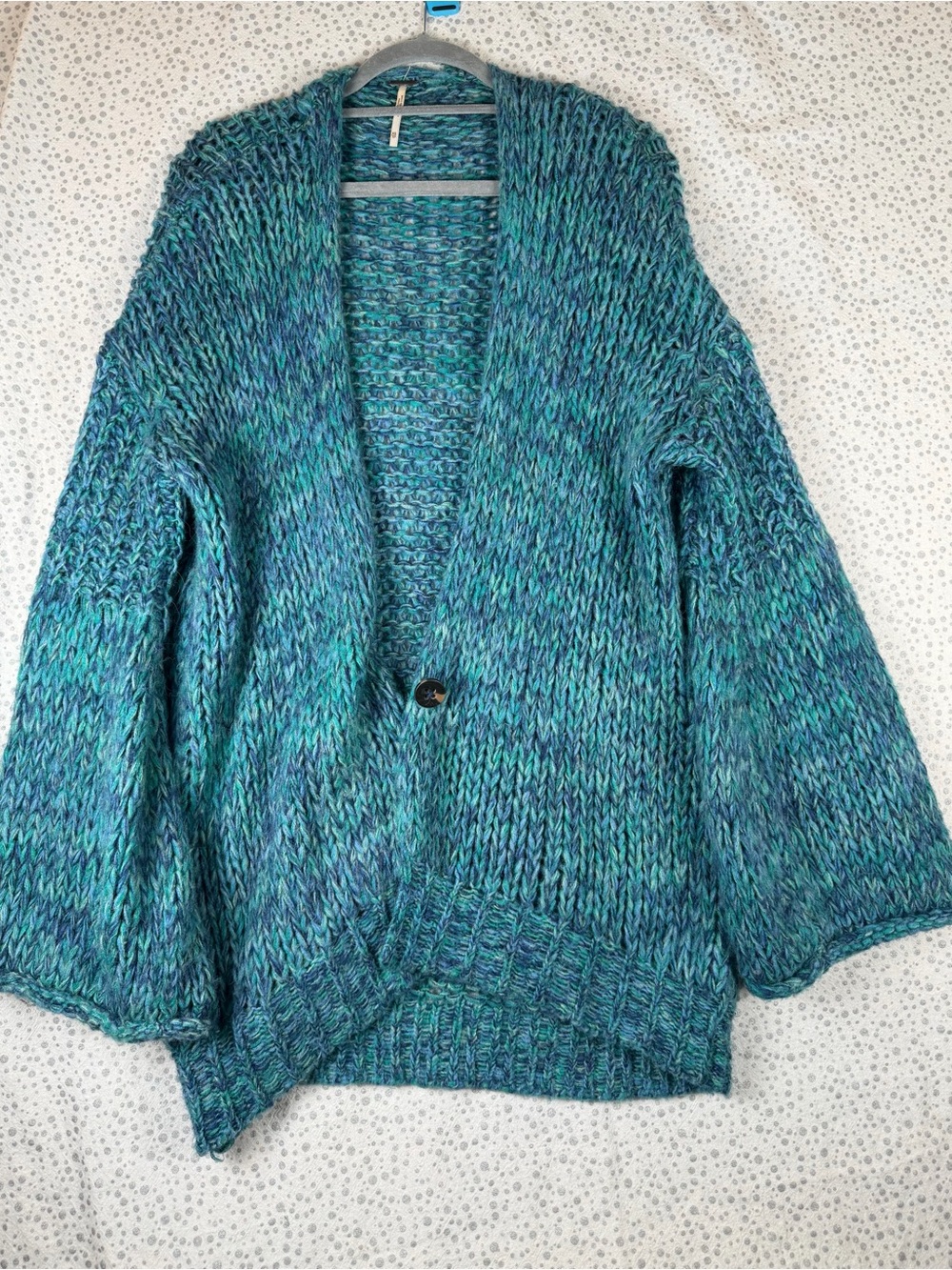 Free People Teal Marled One-Button Open Knit Cardigan XS